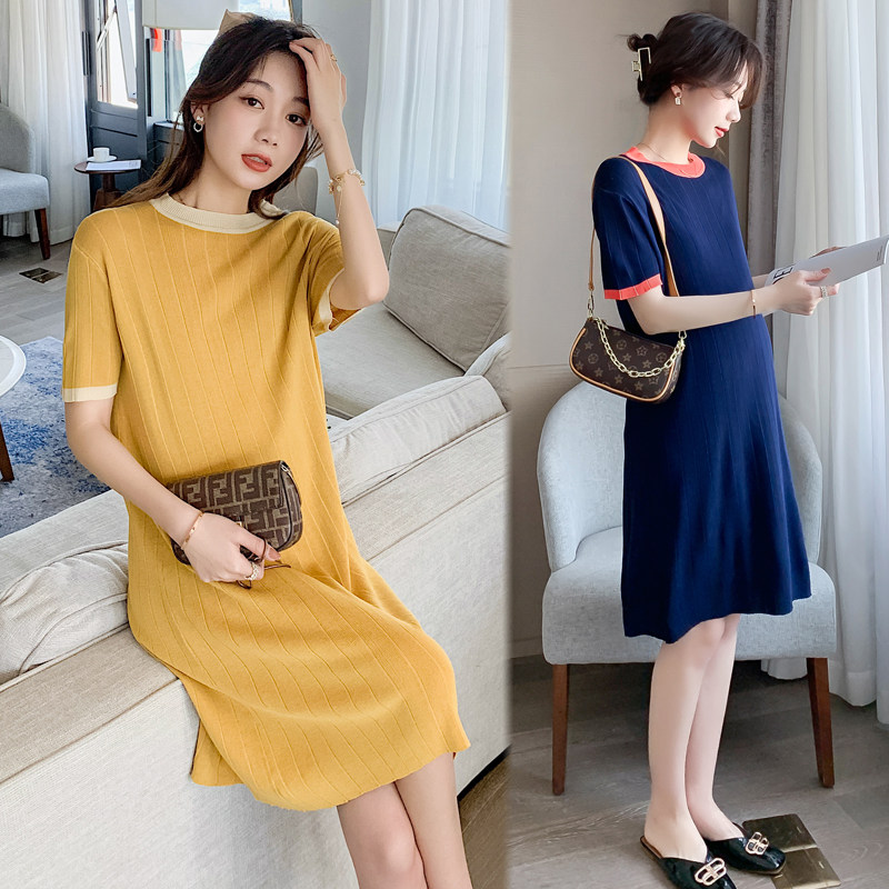 Web red pregnant women dress high-sensation retro knitting pregnant dress loose summer dress mid-long thin summer