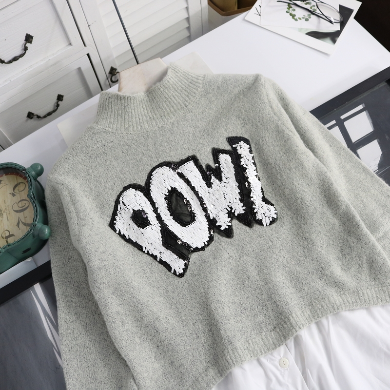 Mùa thu đông mới M 50 áo sơ mi trắng viền khâu áo len giả hai dây nữ sinh viên áo len hoang dã ấm áp cardigan nữ