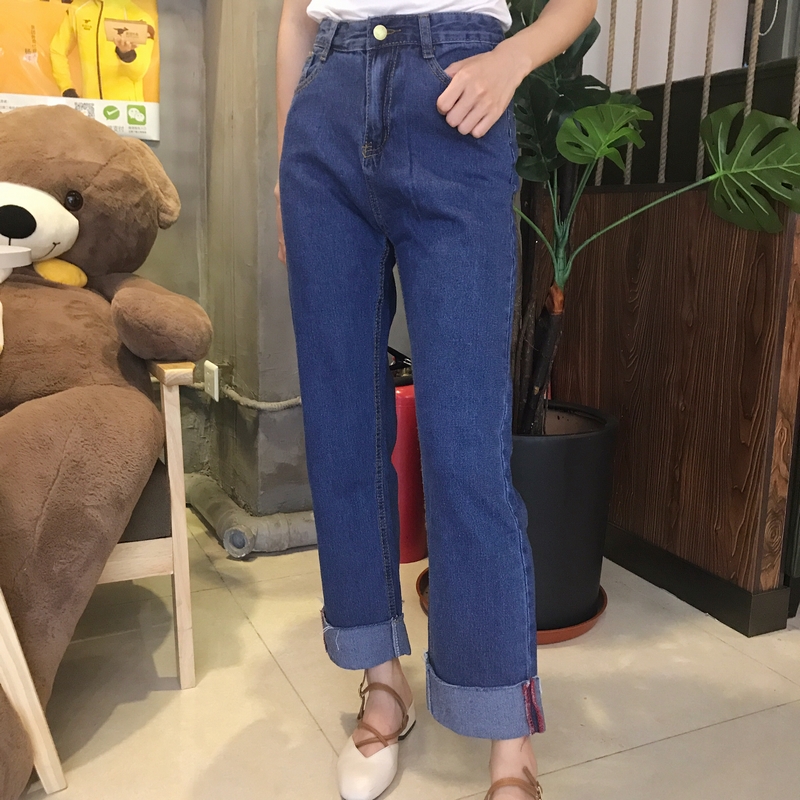 Quần ống suông nữ 9 quần K 29 sinh viên eo cao lỏng lẻo retro uốn cong quần jeans mùa hè mỏng phần chân quần rộng quần jean nữ ống đứng