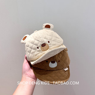 Baby Corduroy Cute Peaked Cap Spring and Autum Soft Brim Bear Sun Hat Infant Baby Travel Baseball Cap