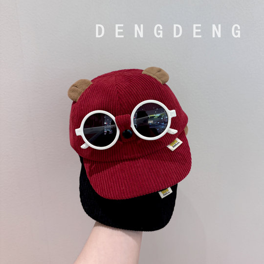 Baby Sunglasses Baseball Cap Spring and Autumn Corduroy Children's Windproof Warm Hat Boys and Girls Cute Versatile Baseball Cap