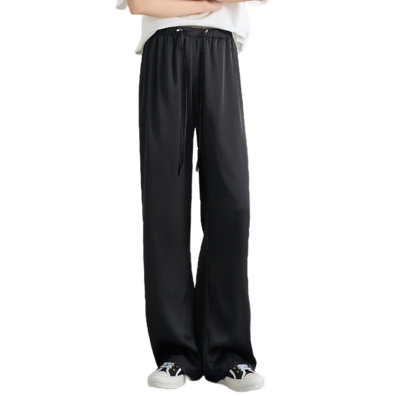 
October Mom's Wide Leg Pants 2025 New Summer Thin Style Outdoor Loose Belly Satin Straight Pants Summer Clothes