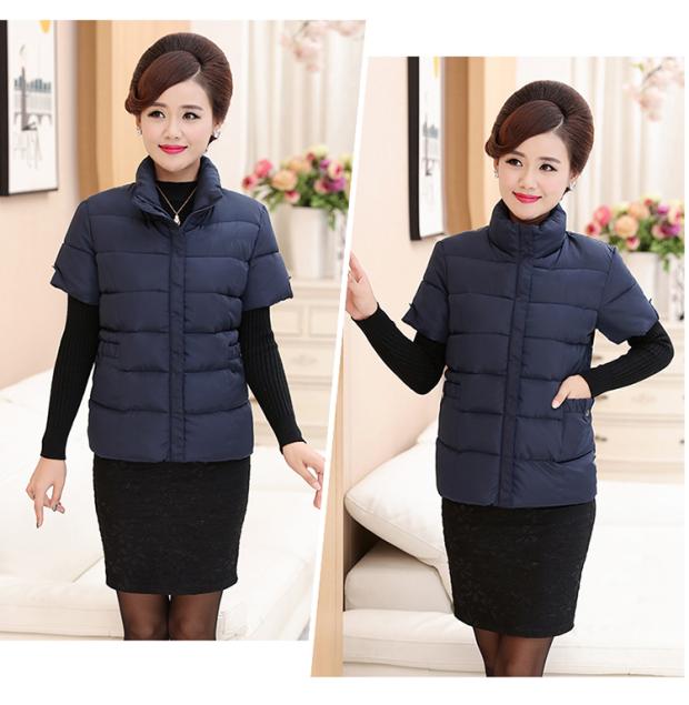 Mẫu áo mùa đông cho phụ nữ trung niên và phụ nữ lớn tuổi Áo ngắn tay XL cho mẹ tải xuống áo vest cotton vai dày bằng cotton ấm áp áo khoác nữ form rộng