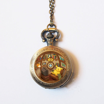 Pikachu retro flip pocket watch necklace pet elf anime childrens and women quartz watch gift