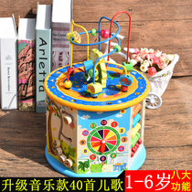  Early education 1-6 years old childrens wooden multi-function eight-sided musical three-dimensional beaded beaded treasure box educational toy