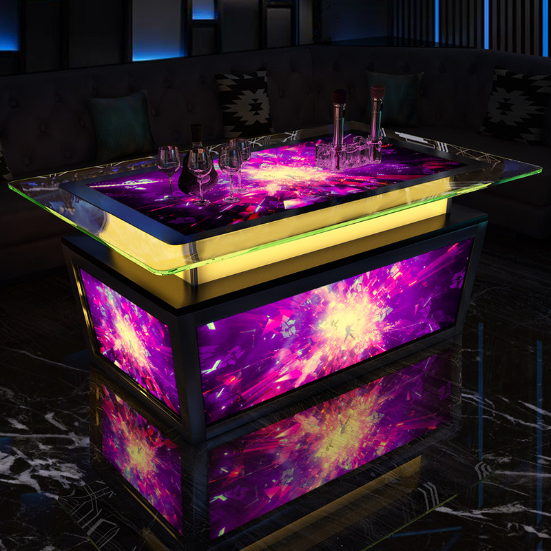 2022 net red new KTV tea table bar clubhouse stainless steel tempered glass luminous custom modern brief
