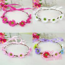 Emulated daisy flower ring flower hair hoop seaside beach to write real head flower to shoot small daisy Mori female berries flower ring