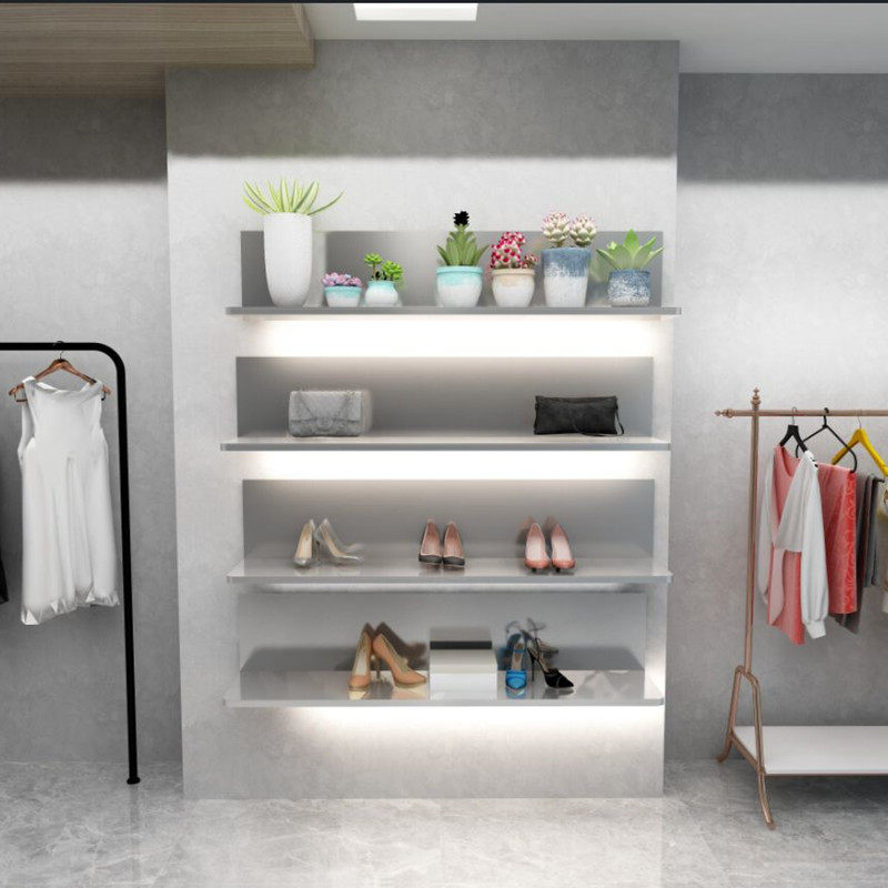 Shoe store shoe rack display rack wall-mounted stainless steel silver display rack clothing store shoe bag shelf