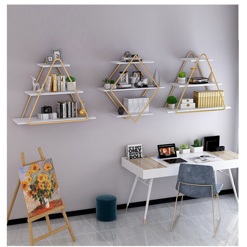 Nordic iron art rack wall hanging living room porch partition simple multi-layer bookshelf golden bedroom storage display rack