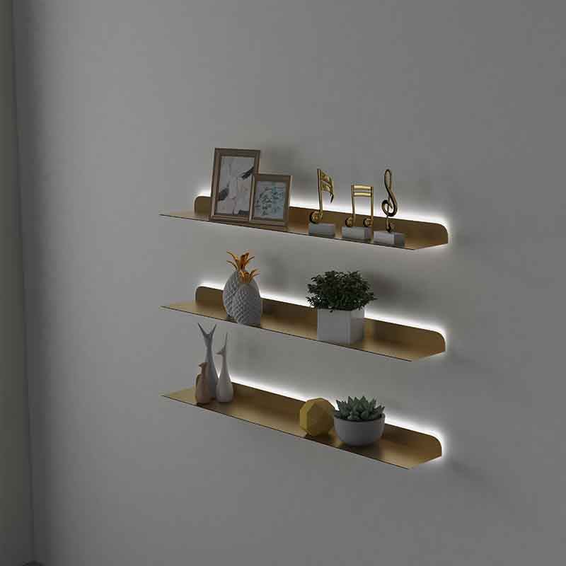 Brief Nordic Luminous Wall Shelf Bookshelf Wall-mounted Iron Art Wall Division Living-room Lined Plywood Show Shelf