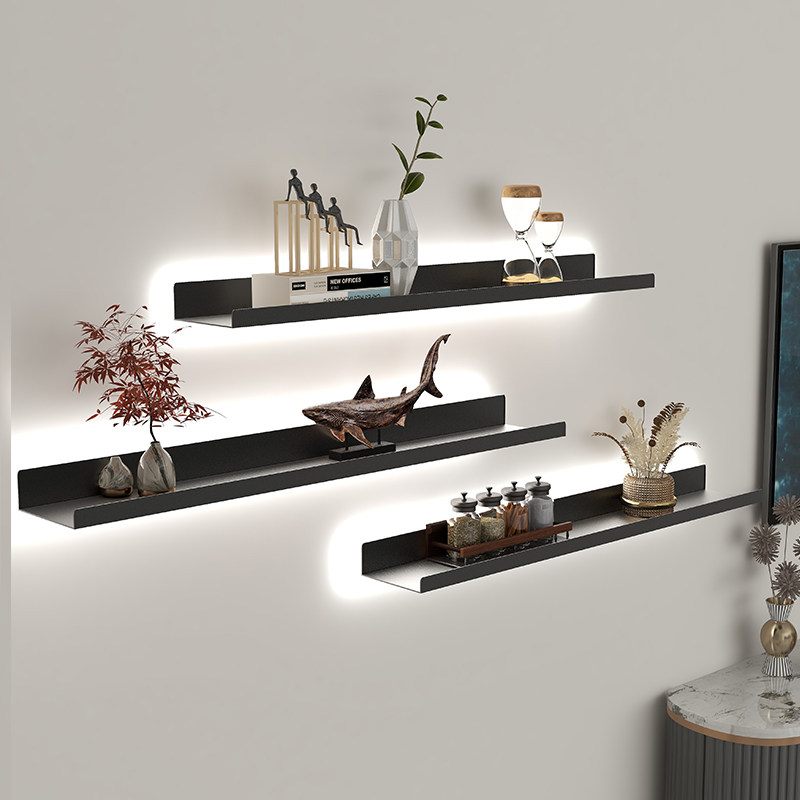 Luminous wall shelf bookshelf wall hanging wall shelf wrought iron wall one word partition living room laminate display rack
