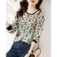 Printed round neck long-sleeved T-shirt women's spring and autumn new Korean style fashion slimming all-match casual simulation silk top small shirt