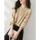 Wood ear side round neck shirt women's spring and autumn new Korean style fashion elegant lady temperament foreign style thin women's shirt