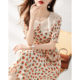 Printed short-sleeved dress women's summer new French retro exquisite slim elegant temperament high-end a-line skirt