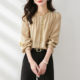 Wood ear side round neck shirt women's spring and autumn new Korean style fashion elegant lady temperament foreign style thin women's shirt