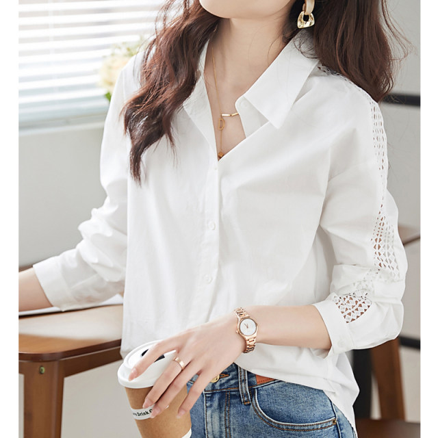 Design sense long-sleeved shirt women's spring and autumn new Korean fashion niche temperament hollow elegant all-match women's shirt