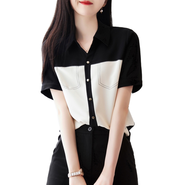 September Momo Korean Fashion Top 2023 Summer Lapel Light Luxury Temperament Thin Design Short-sleeved Shirt Women