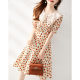 Printed short-sleeved dress women's summer new French retro exquisite slim elegant temperament high-end a-line skirt