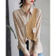 Plain wood retro long-sleeved shirt women's spring and autumn new French style irregular splicing lapel chic light luxury temperament shirt