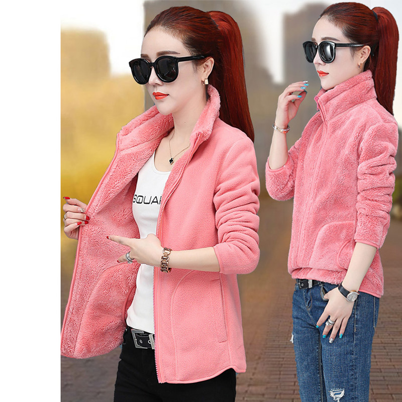 Spring and autumn clothes new bifacial rocking grain suede shorn jacket female grip suede jacket cardiovert two sides wearing jacket tide-Taobao