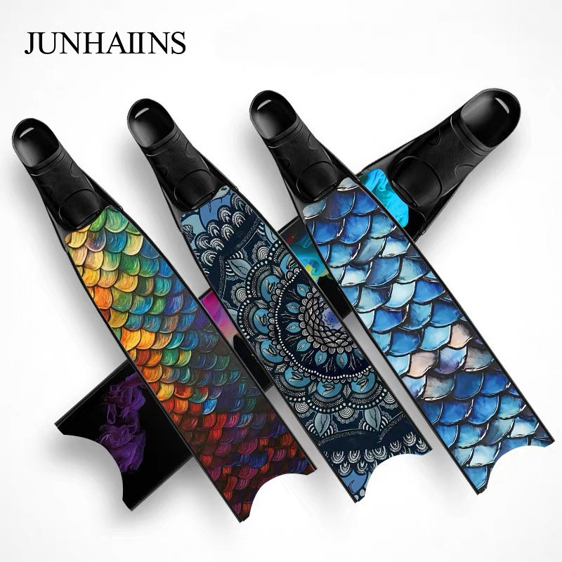 フィルムコーティングされた新しいグラスファイバー製フィン、フリーダイビング用ロングフィン、ユニセックスのプロ仕様シュノーケリングフィン、釣り・狩猟用フィン