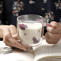 Glass Coffee Cup High Face Value Gift Home Water Glass Heat Resistant Light Lavish Milk Juice Cup Anti Scaly Cat Bilayer Cup