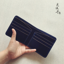 Leather chivalrous PXK-pure handmade cowhide short clip wallet Italian vegetable tanning leather navy blue dye design custom