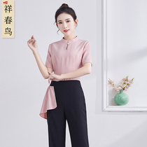 High-end beautician beauty salon overalls female 2021 summer new two-piece health Hall foot bath technician overalls