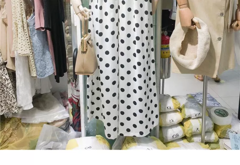 Mùa xuân và mùa hè màu đen và điểm trắng của sợi polyester polyester dày đàn hồi lộn xộn điểm sóng vải voan thời trang nắng gai - Vải vải tự làm