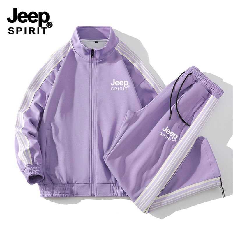 Jeep Sports Suit for Women, Spring Purple Zip-Up Cardigan, Couple Fashion, Loose Casual Sporty Two-Piece Set for Men