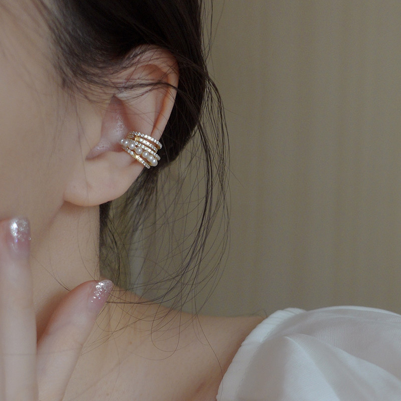 Beauty flip ~ heavy industry sterling silver high-end light luxury ear bone clip niche temperament pearl French ear clip women without ear holes