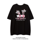 UxnStudio Original Tide Brand Street Trend Trend Two -Dimensional Retro Short Pomelo T