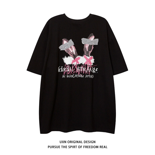 UxnStudio Original Tide Brand Street Trend Trend Two -Dimensional Retro Short Pomelo T