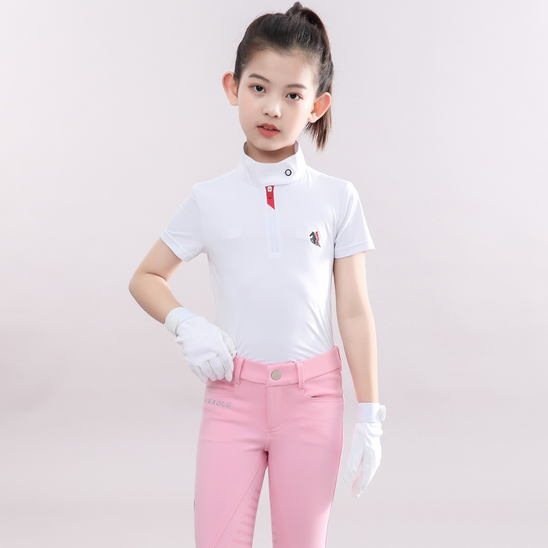 Summer Children's equestrian short sleeve T-shirt horseback riding blouses white race Cavaliers girls riding for equestrian costumes