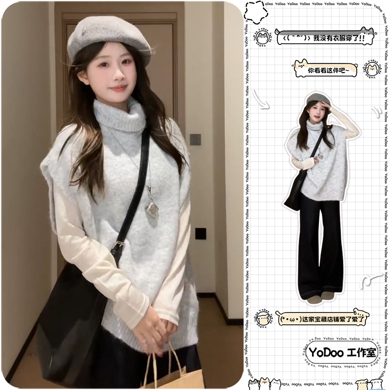 Korean-Style High-Neck Knitted Vest for Women, Autumn and Winter Layered Vest, Sweater, Casual and Elegant Top