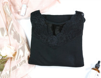 Winter lace V-neck double-layer plus velvet lint soft close-fitting thermal underwear female youth base shirt