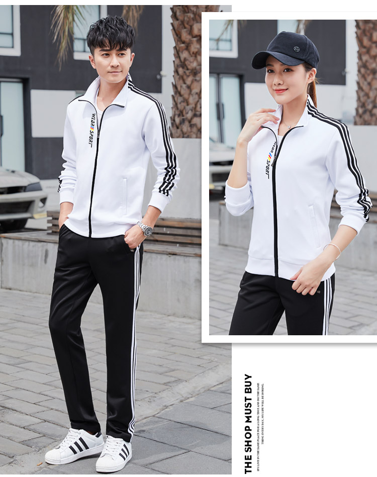 Bộ đồ thể thao nam mùa xuân và mùa thu trang phục thể thao nữ ngoài trời buổi sáng chạy thể dục kích thước lớn đôi áo len dài tay hai mảnh quần thể thao adidas