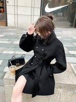 Black double - sided cashmere girl 2022 autumn and winter new waist temperament Heben wind wool cloak tide