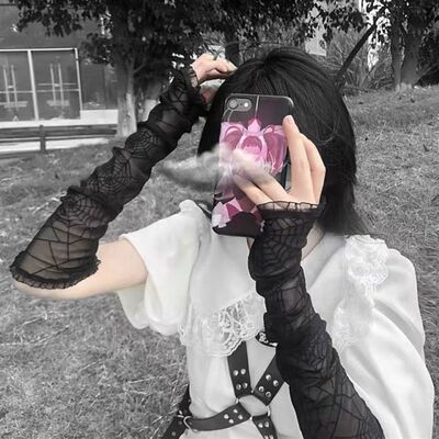 Dark black y2k half-finger sun protection arm guard, Abi-style culture Yamamoto Dui Dui sleeve, exposed finger web ninja gloves