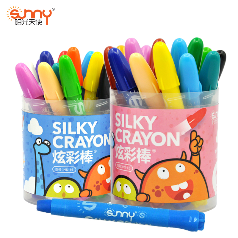 Sunshine Angel Dazzling Children's Silk Slip Water Oil Painting Stick 20 Color Iron Barrel Fit 12 Color Kindergarten Doodle Paintbrush Not Dirty Hand Not Easy To Break Water Soluble Dazzling Stick Rotary Pen Rod Crayon