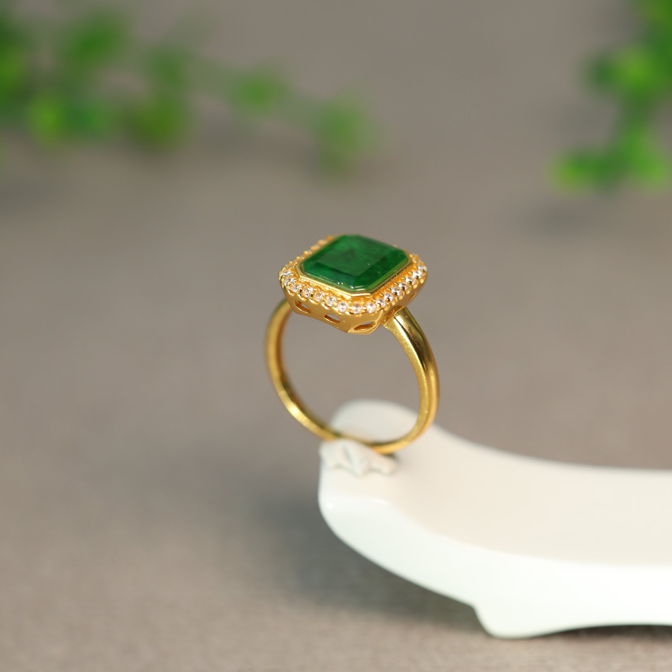 Natural grade A jadeite safe square ring