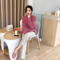 Hong Kong Chao Brand 2020 Spring and Autumn New High Neck Knitted Shirt Wide Leg Pants Fashion Suit Lazy Turtleneck Sweater Women