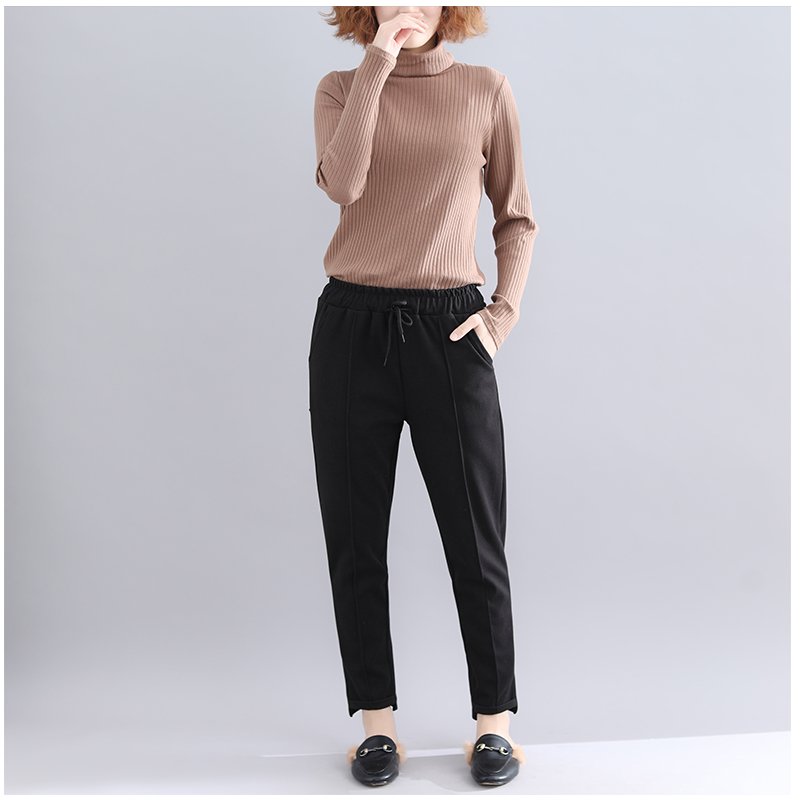 Quần áo mùa đông size lớn quần nữ béo mm hai màu giảm béo quần âu chân quần sinh viên hoang dã thun eo quần thủy triều quần áo nữ