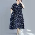 Plus size phụ nữ mùa hè 2019 phong cách văn học mới eo cotton và vải lanh váy béo mm eo cao eo mỏng và váy dài xoay lớn - Váy eo cao