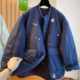 High-end collarless lightweight cotton coat for women 2025 new style loose temperament unique embroidery super good-looking quilted jacket winter