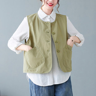 Retro solid color work vest women's loose sleeveless waistcoat