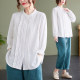 Plus size fat girl stand collar white shirt with earrings for women