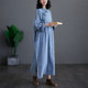 New style ຈີນ oblique placket buttoned denim dress 2024 ໃຫມ່ພາກຮຽນ spring ແລະດູໃບໄມ້ລົ່ນ skirt ຍາວວ່າງການປັບປຸງ cheongsam skirt ຂະຫນາດໃຫຍ່