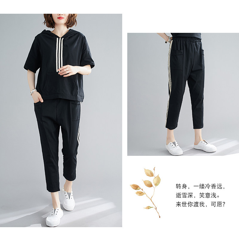 Спортивный костюм для отдыха, комплект, футболка, штаны, большой размер, в западном стиле для девушки 