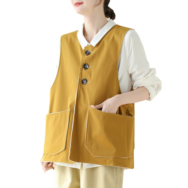 ເສື້ອຢືດ Corduroy ຍີ່ປຸ່ນປີ້ນກັບກັນຂອງແມ່ຍິງດູໃບໄມ້ລົ່ນ Retro Versatile Loose Casual Stacked Waistcoat Vest Coat